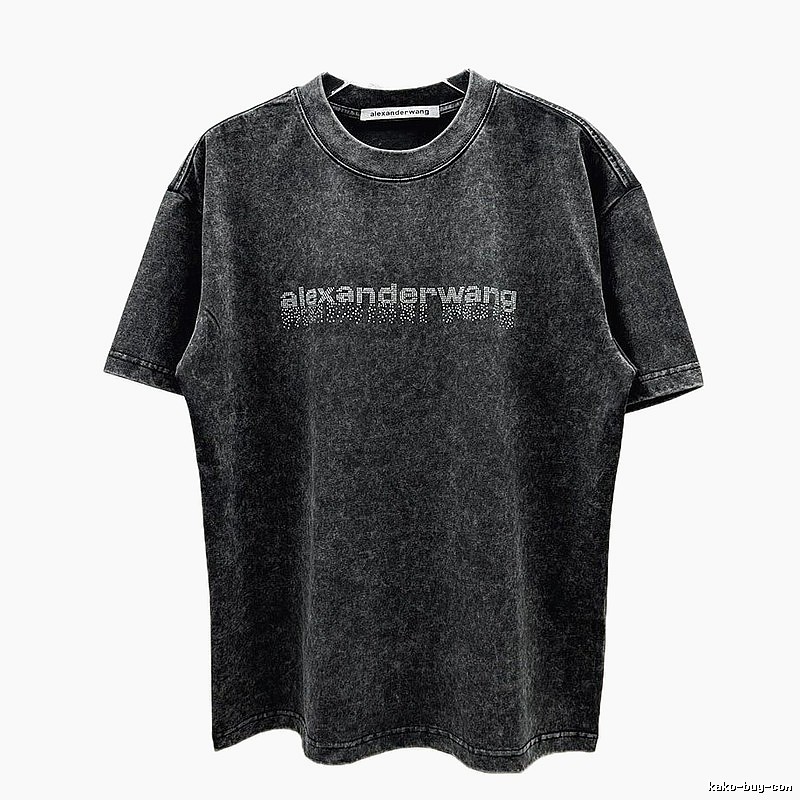 Alexander Wang Rhinestone-embellished Distressed Charcoal Black Short-sleeve T-shirt