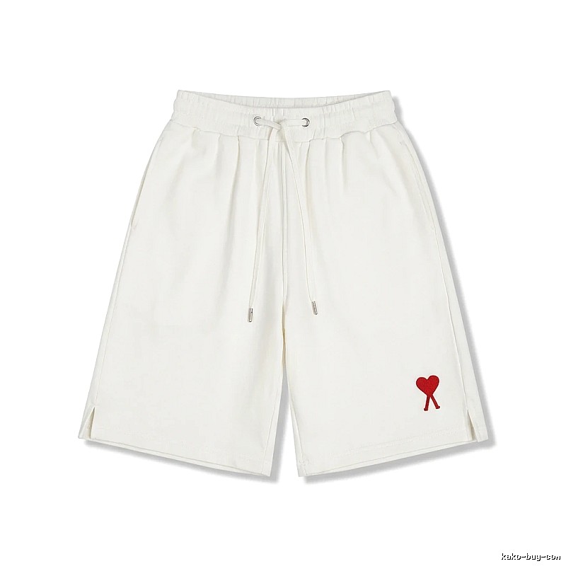 AMI Embroidered Minimalist Style White Shorts