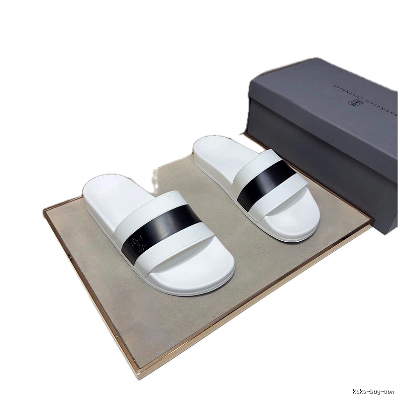 Brunello Cucinelli Casual Minimalist Style White and Black Slide Sandals