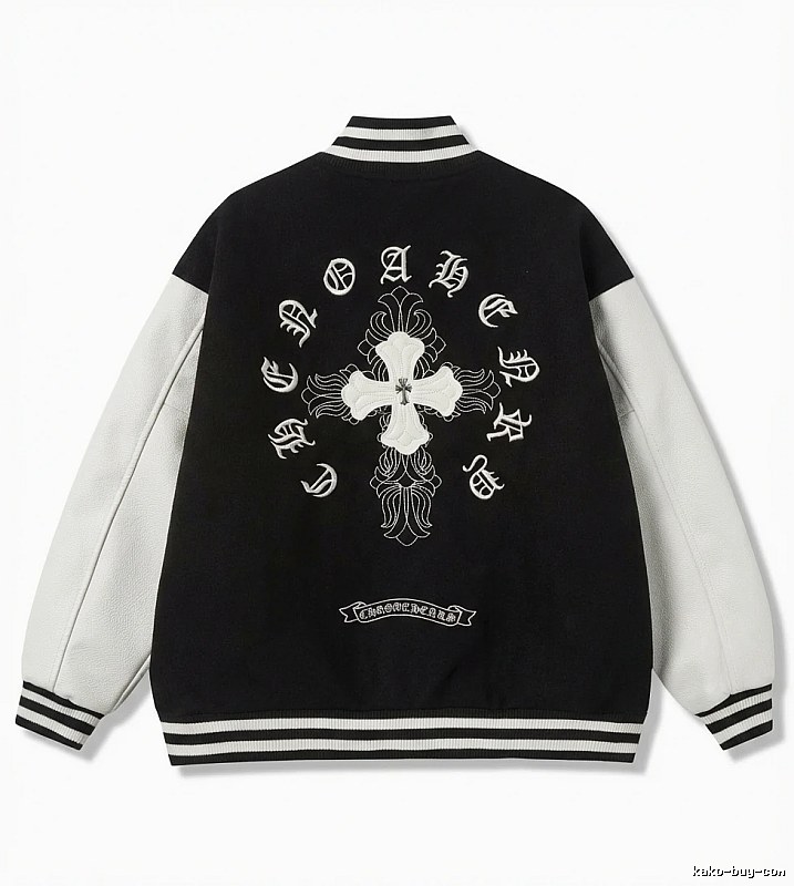 Chrome Hearts retro-style black and white baseball jacket