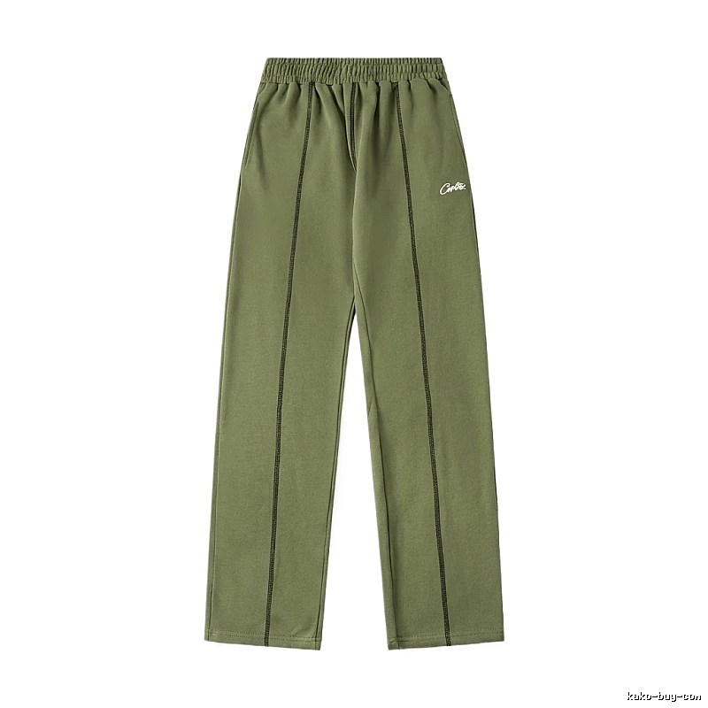 Corteiz minimalist style olive green long trousers