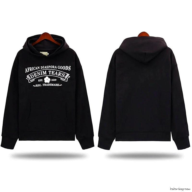 DENIM TEARS retro-style black hoodie
