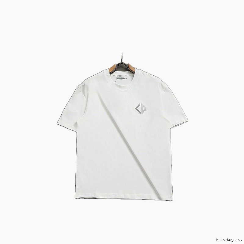 Dior Diamond Check Embroidered Minimalist Style White Short-Sleeve T-Shirt