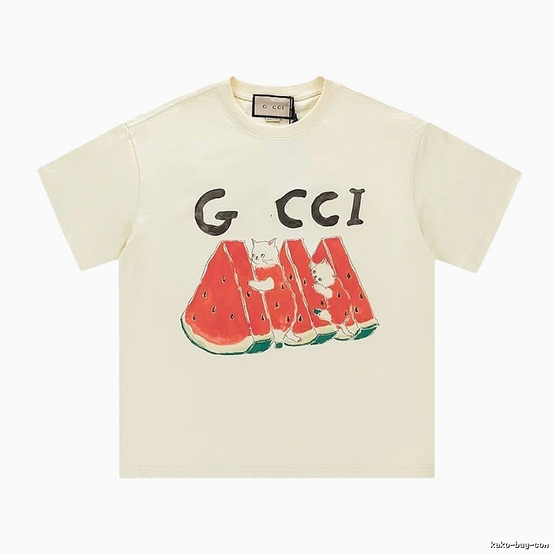 Gucci Cat and Watermelon Printed Off-white Casual T-Shirt