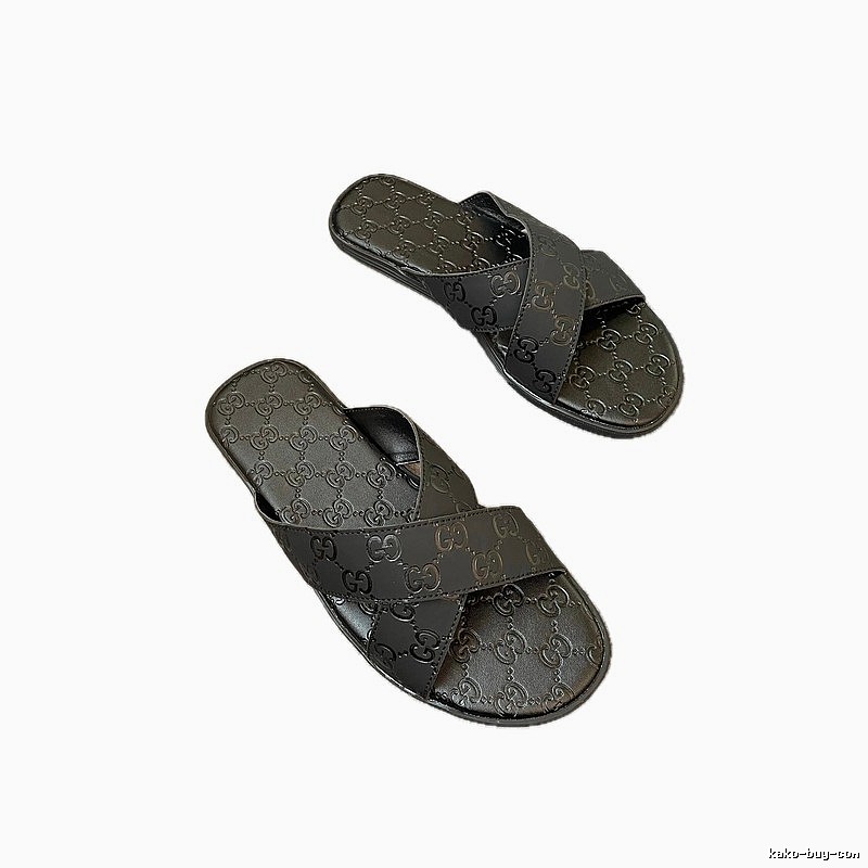 Gucci Double G Embossed Light Luxury Style Black Slide Sandals
