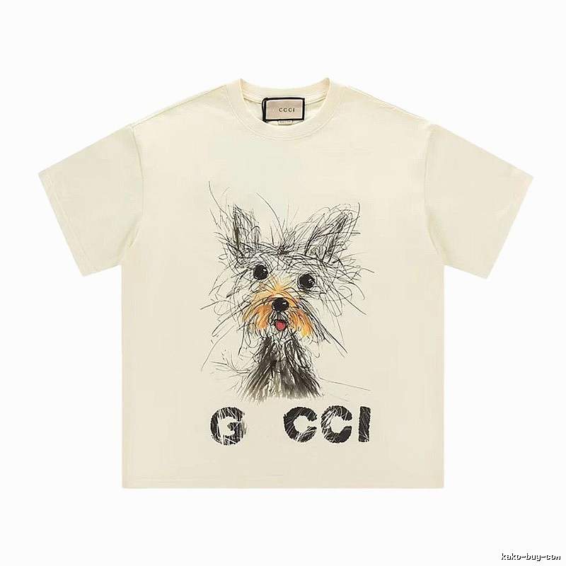 Gucci Puppy Graffiti Casual Style Off-white T-Shirt