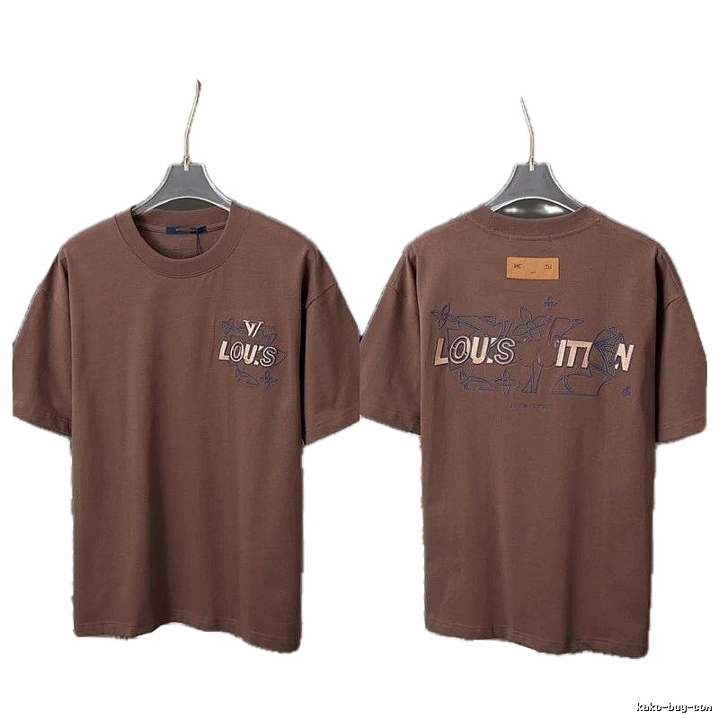 Louis Vuitton Monogram Embroidered Trendy Brown T-Shirt