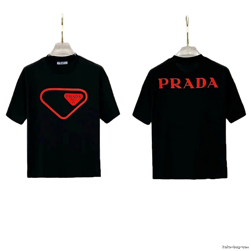 Prada Inverted Triangle Streetwear Style Black Short-sleeve T-shirt