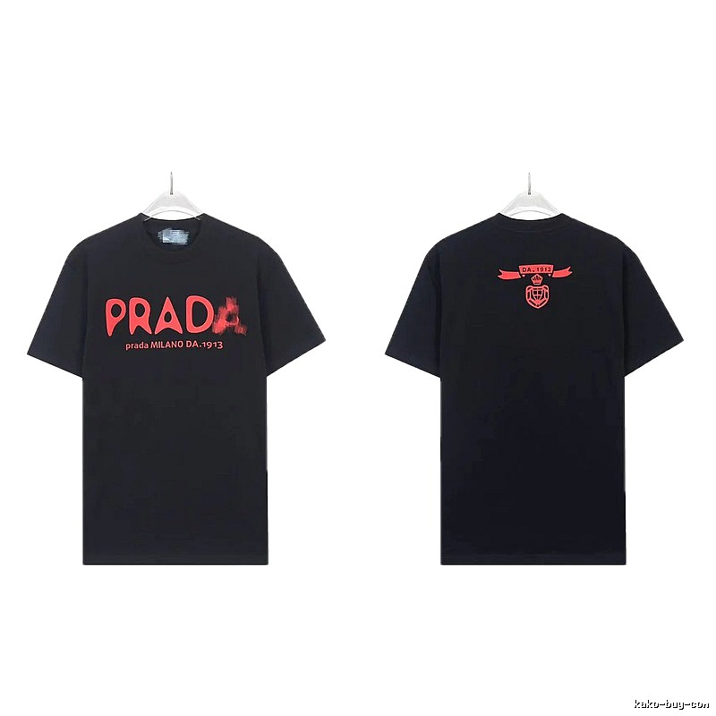 Prada Letter Print Trendy Cool Style Black Short-sleeve T-shirt
