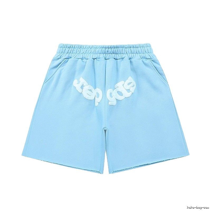 Sp5der letter-style light blue shorts