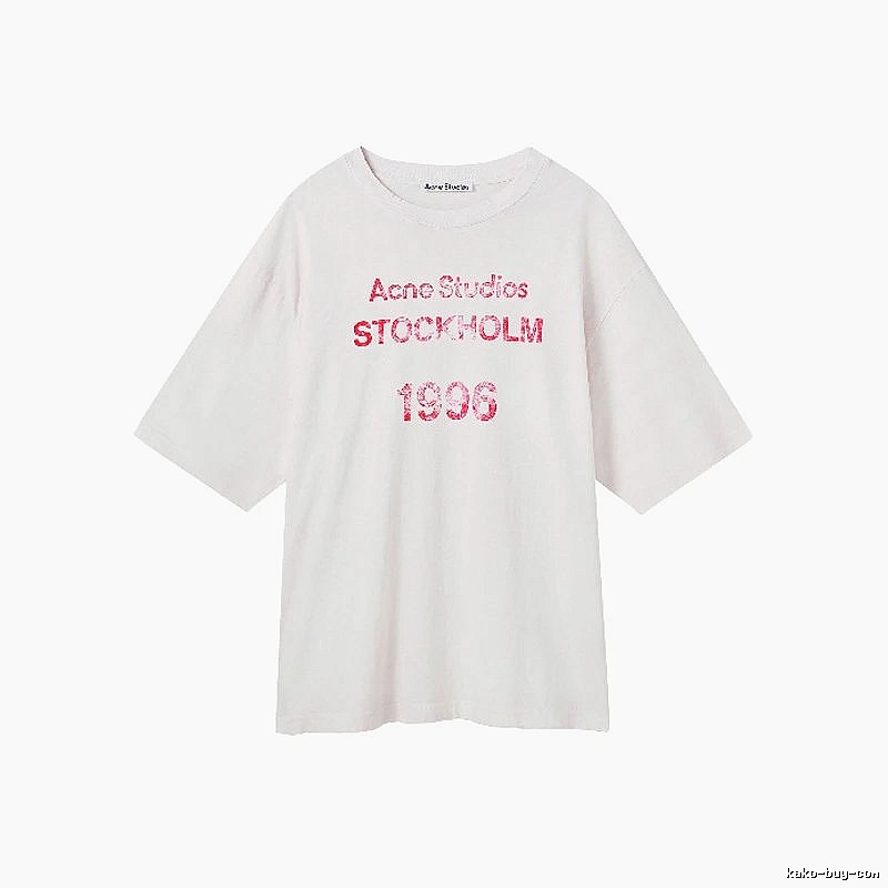 Acne Studios 2090-80 White Pink Lettering Style Ac908046 Stockholm Logo T-Shirt Resort Wear