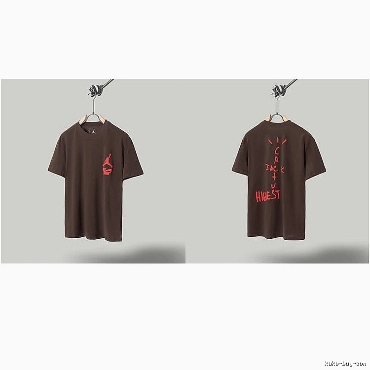 AJ x Travis Scott Co-branded Street Style Brown Short-sleeve T-shirt