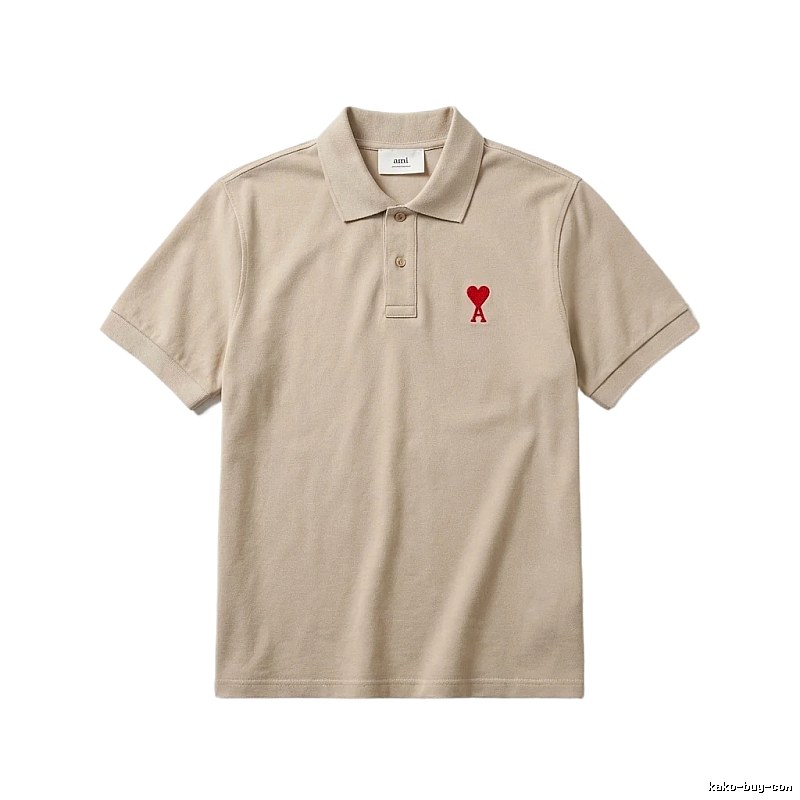 AMI Love Minimalist Style Beige Polo Shirt