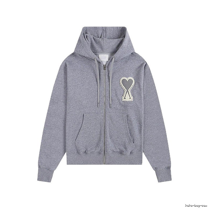 AMI Love Series Grey Zip-Up Hoodie