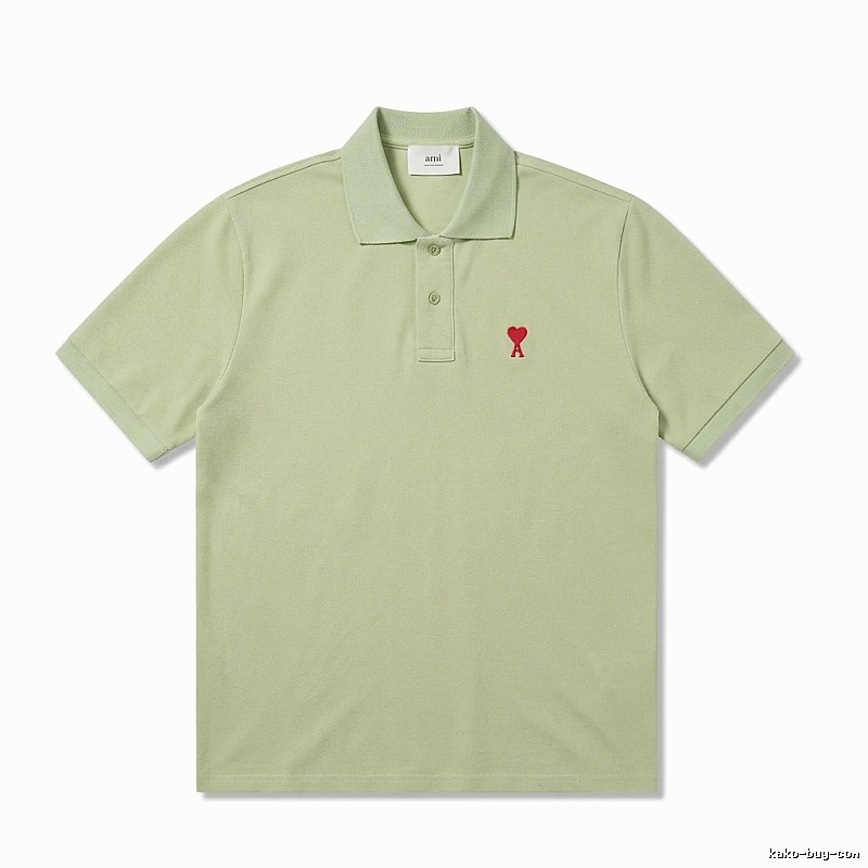AMI Love Series Simple Style Light Green Polo Shirt