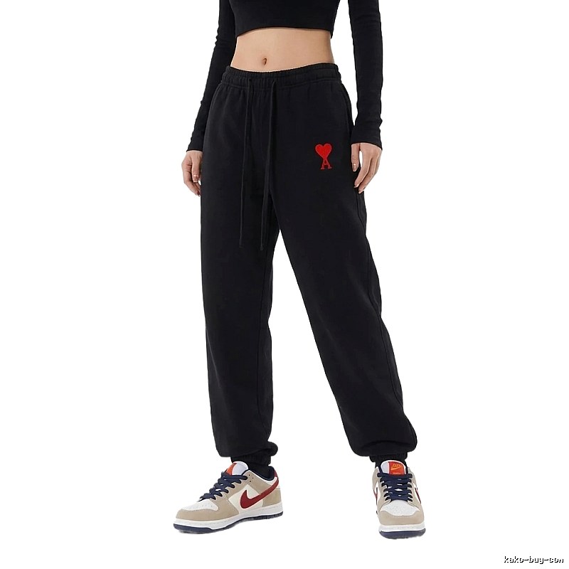 AMI Red Heart Casual Black Pants