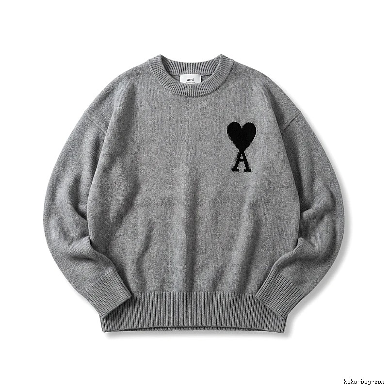 AMIRI Grey Knitted Sweater with Heart Pattern