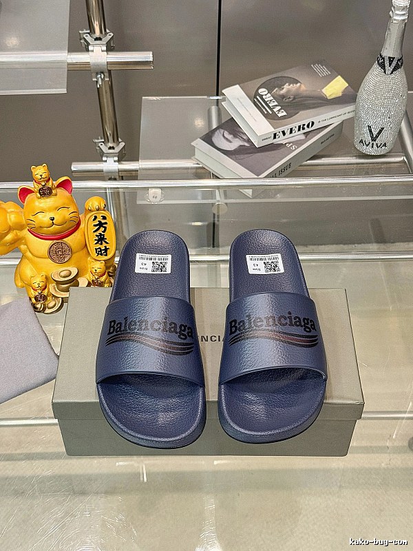 Balenciaga Letter Print Casual Style Navy Blue Slides