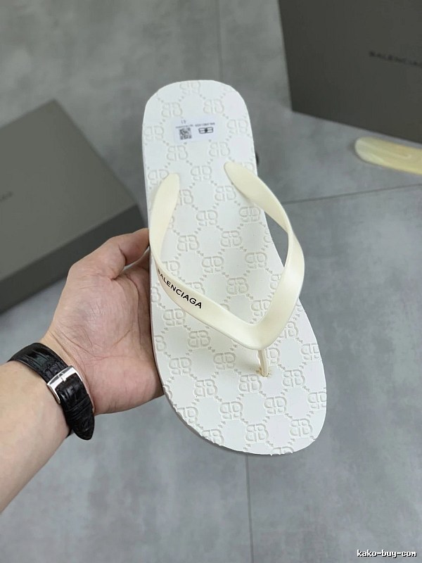 Balenciaga Monogram Casual Style Off-white Flip-flops