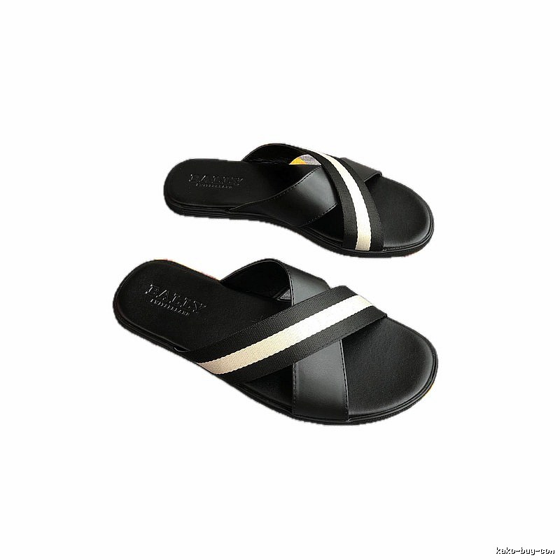 BALLY Classic Casual Style Black and White Colorblock Slide Sandals