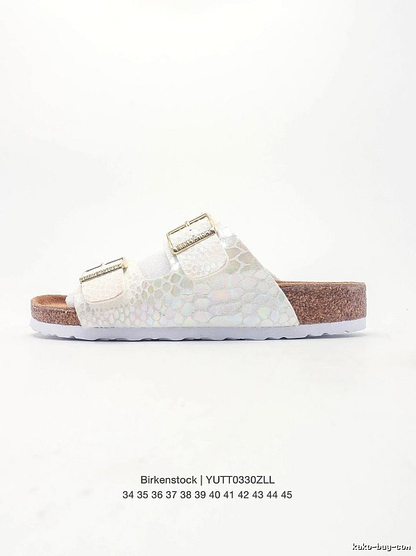 Birkenstock Double-Buckle Casual Iridescent White Slide Sandals