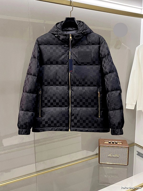 Black Damier Puffer Jacket with Louis Vuitton Damier Quilted