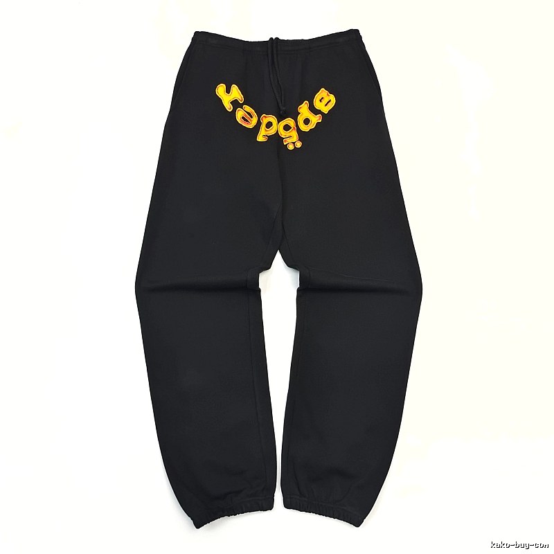 Bold Yellow Wordmark Graphics And Cuffed Hems Black Sp5der Logo Sweatpants