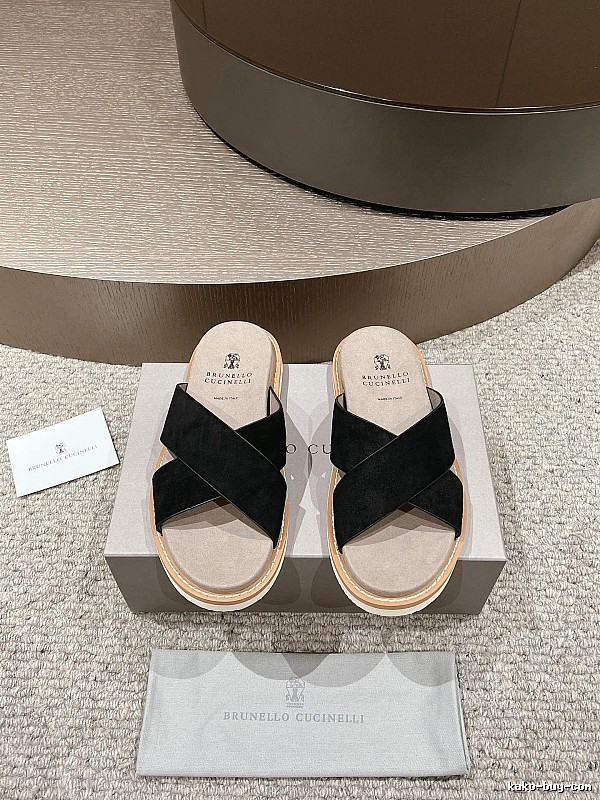 Brunello Cucinelli Casual Style Black Crisscross Slide Sandals