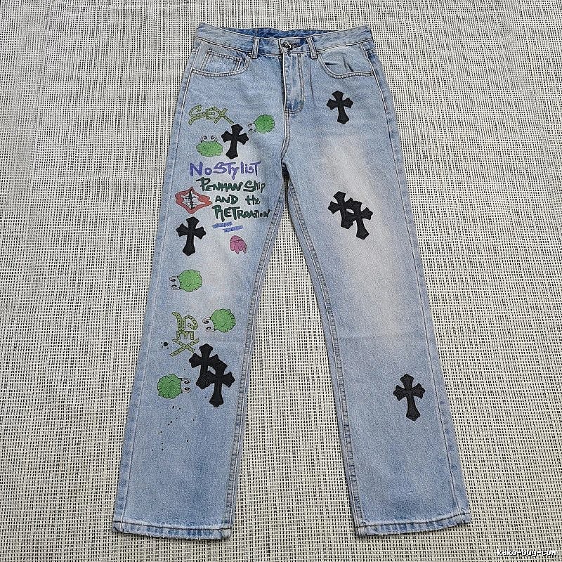 Chrome Hearts Logo Detail Cross patch jeans White Jeans Black with Relaxed Feel