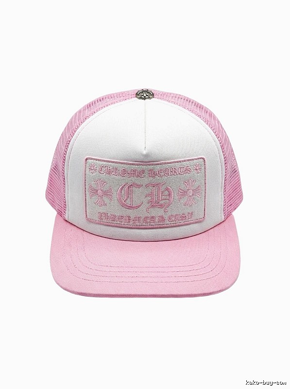 Chrome Hearts Pink and White Patchwork Trendy Hat