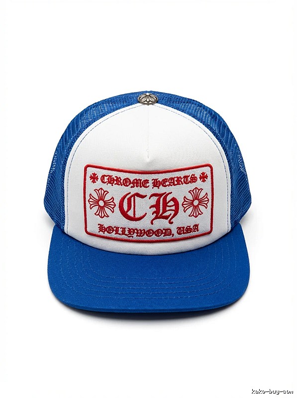 Chrome Hearts Retro Style Blue and White Hat