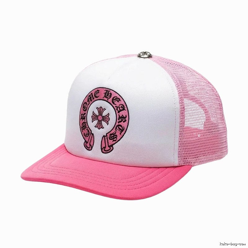 Chrome Hearts retro-style pink and white hat