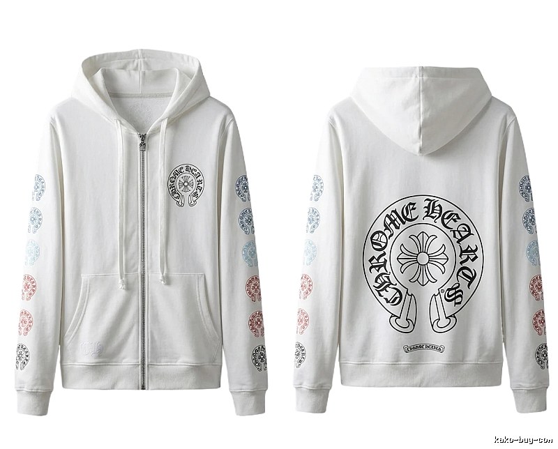 Chrome Hearts White Hoodie with Horseshoe Print Style