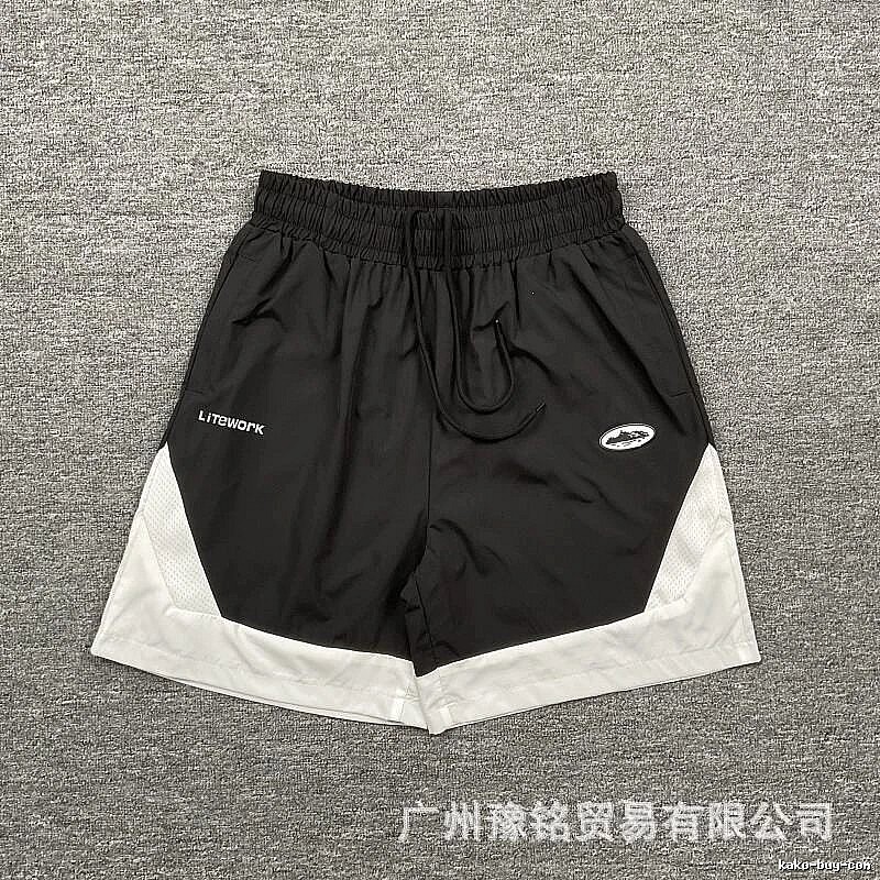 Corteiz Street Style Black and White Colorblock Casual Shorts