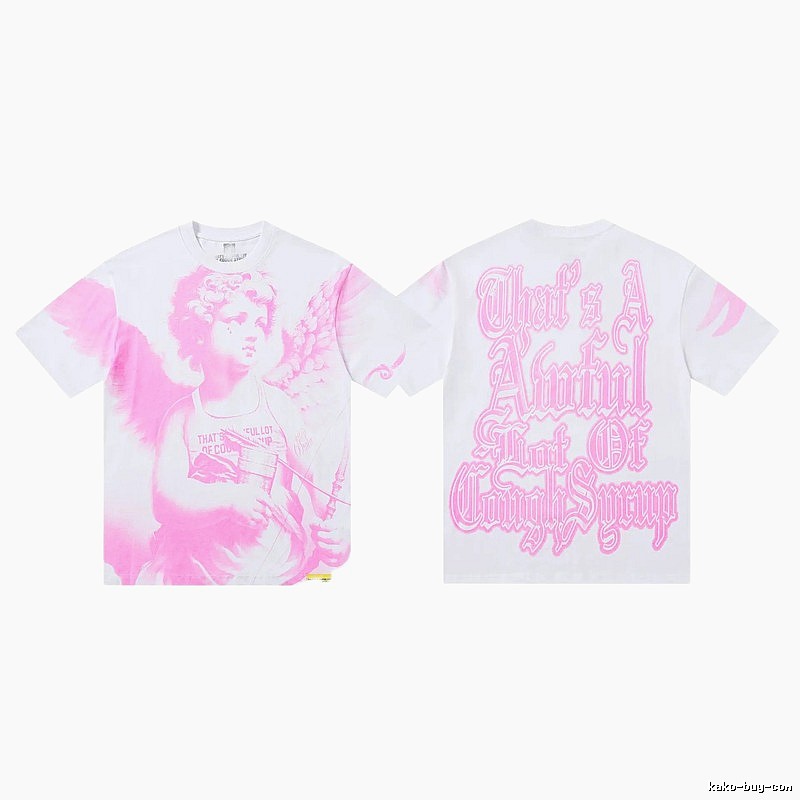 COUGH SYRUP Angel Print Street Style White and Pink T-shirt