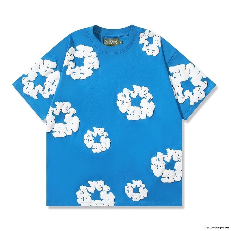 DENIM TEARS Three-dimensional Flower Blue Short-sleeve Shirt