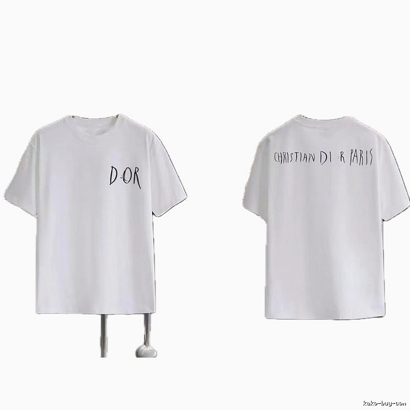 Dior Hand-painted Graffiti Style White Short-sleeved T-shirt