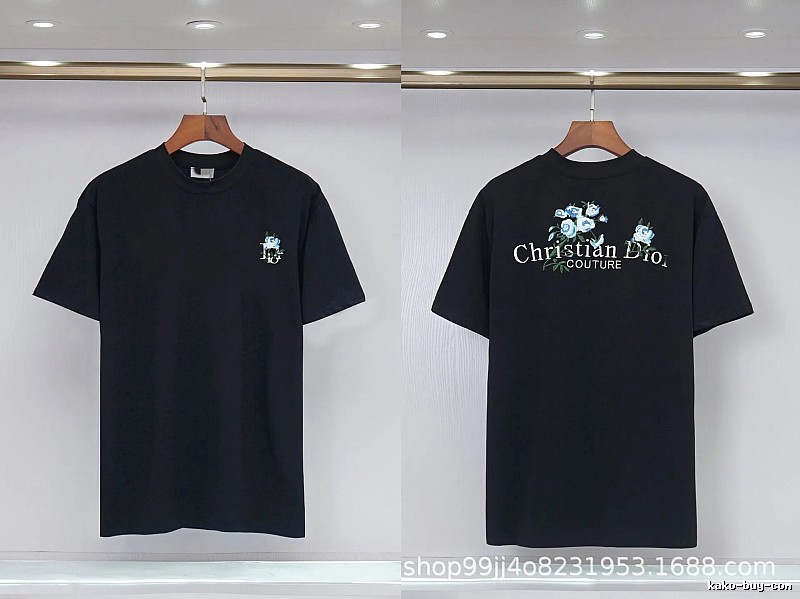 Dior Haute Couture Floral Embroidered Black Short-sleeved T-shirt