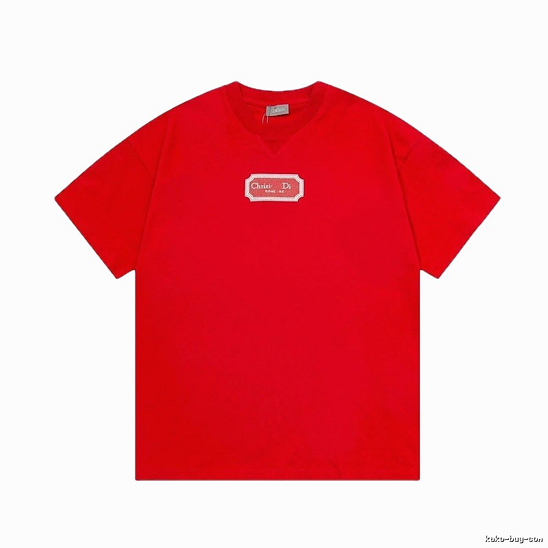 Dior Logo Embroidered Minimalist Style Red Short-sleeve T-shirt