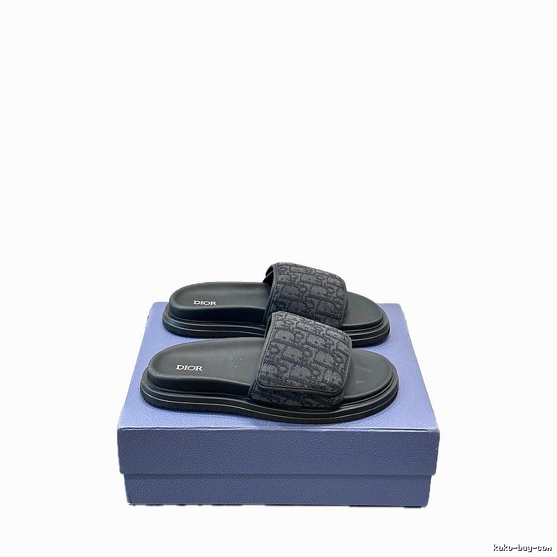 Dior Monogram Light Luxury Style Black Slide Sandals
