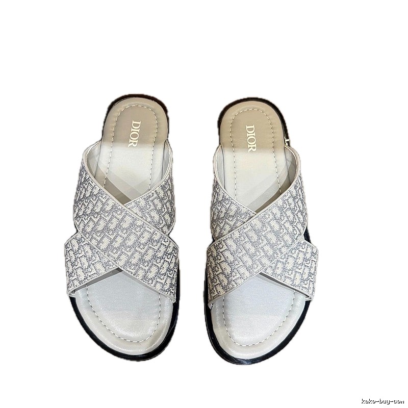 Dior Monogram Light Luxury Style Light Gray Slides