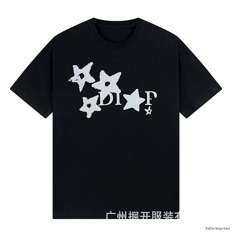 Dior Star Print Street Style Black T-Shirt