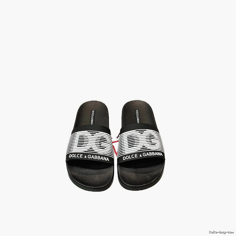 Dolce & Gabbana DG Black and White Striped Casual Slippers