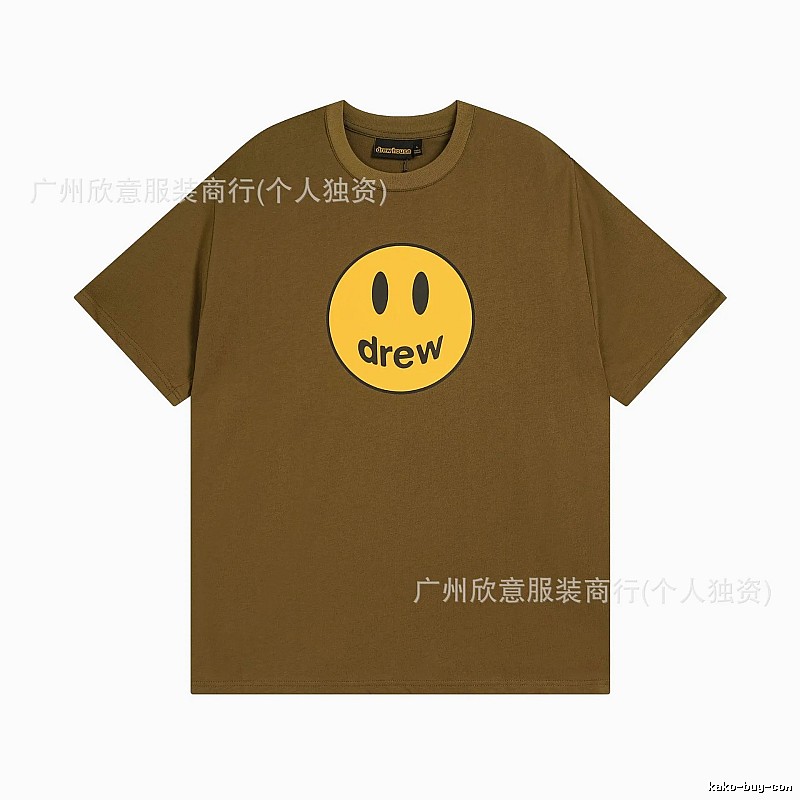 Drew Smiley Face Street Style Brown Short Sleeve T-shirt