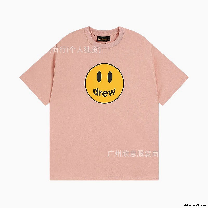 Drew Smiley Print Street Style Pink T-Shirt