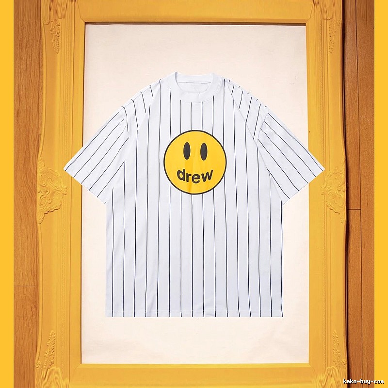 DREW Smiley Series Street Style White Striped Short Sleeve T-shirt