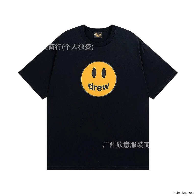 DREW Smiley Street Style Black Short-sleeve T-shirt