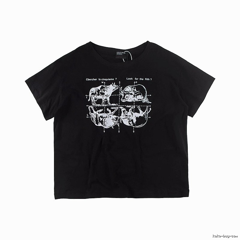 ERD Bull Print Street Style Black Short Sleeve T-shirt