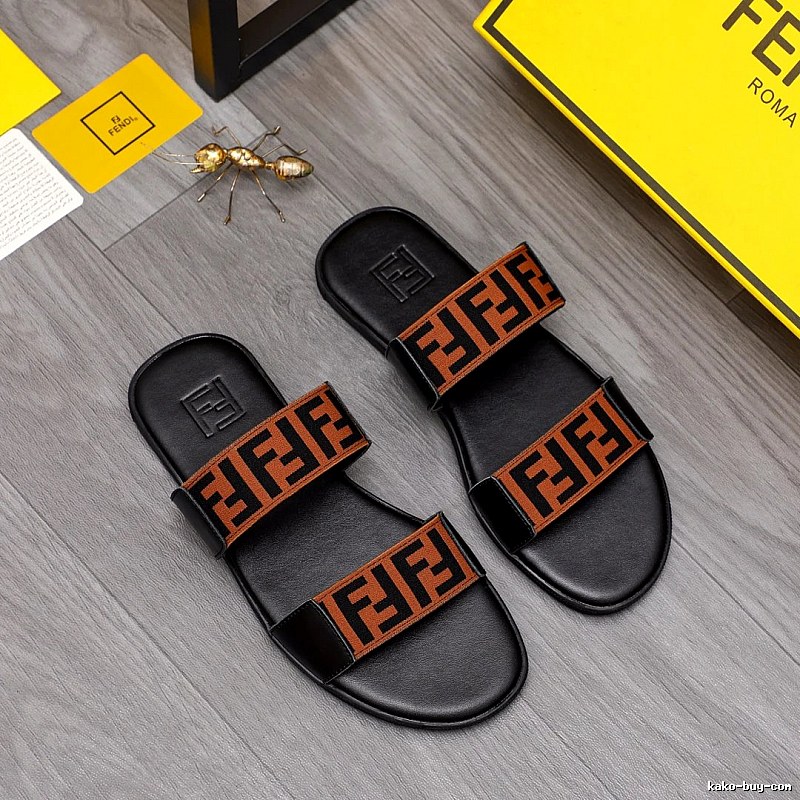 Fendi FF Monogram Streetwear Style Black and Brown Color-block Slide Sandals