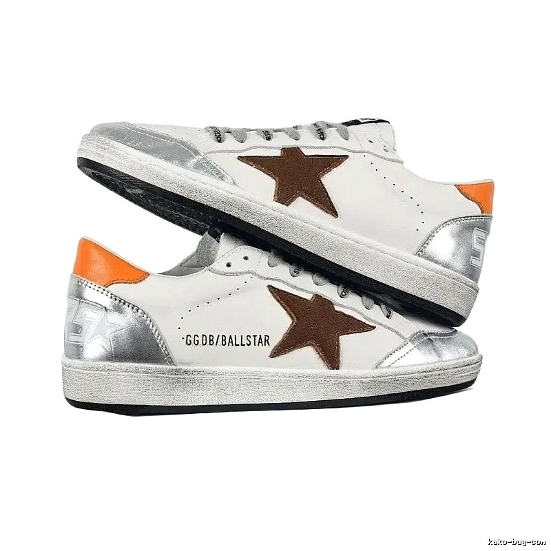 Golden Goose Ballstar Retro Style White and Orange Shoes